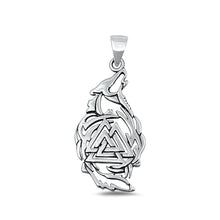 Load image into Gallery viewer, Sterling Silver Oxidized Valknut and Wolf Pendant