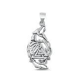 Sterling Silver Oxidized Valknut and Wolf Pendant