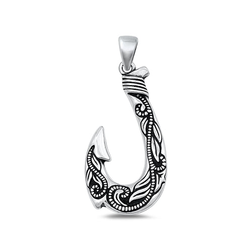 Sterling Silver Oxidized Fish Hook Pendant