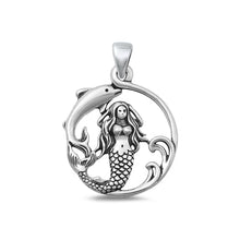 Load image into Gallery viewer, Sterling Silver Oxidized Mermaid and Dolphin Pendant