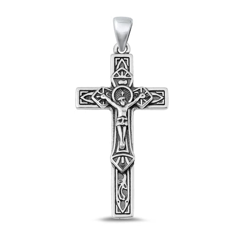 Sterling Silver Oxidized Crucifix Cross Pendant