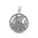 Sterling Silver Oxidized Ship Ocean Pendant