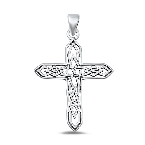 Sterling Silver Oxidized Celtic Cross Pendant-32.5mm