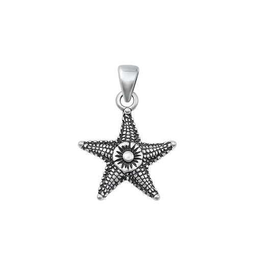 Sterling Silver Oxidized Starfish Pendant-19mm