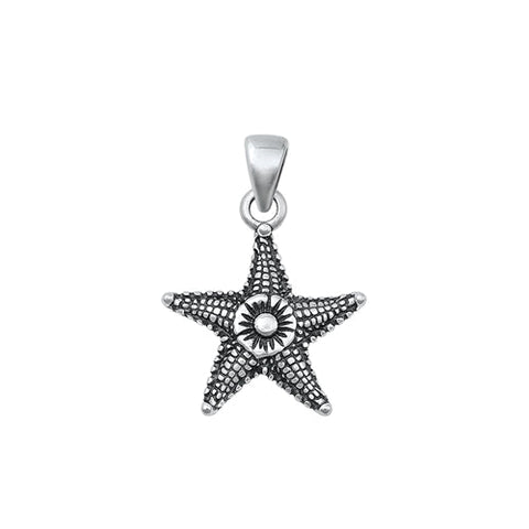 Sterling Silver Oxidized Starfish Pendant-19mm