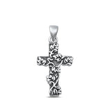 Sterling Silver Oxidized Cross with Leaves Pendant-25.8mm