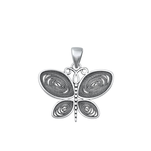 Sterling Silver Oxidized Butterfly Pendant-22.4mm