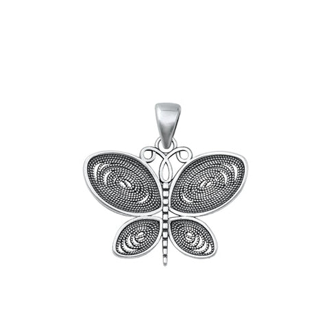 Sterling Silver Oxidized Butterfly Pendant-22.4mm