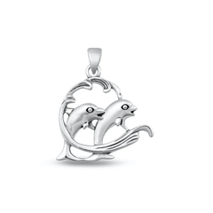 Sterling Silver Oxidized Dolphins Pendant