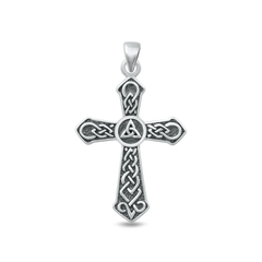 Sterling Silver Oxidized Celtic Cross And Triquetra Pendant