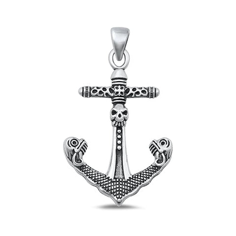 Sterling Silver Oxidized Anchor and Skull Pendant-37.4mm