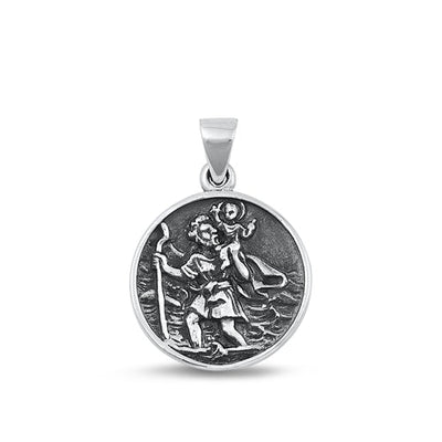 Sterling Silver Oxidized St.Christopher Pendant