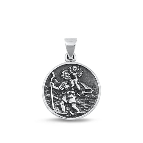 Sterling Silver Oxidized St.Christopher Pendant