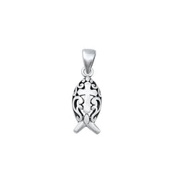 Sterling Silver Oxidized Fish and Cross Pendant