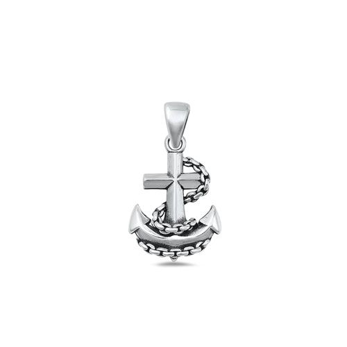 Sterling Silver Oxidized Anchor and Chain Pendant