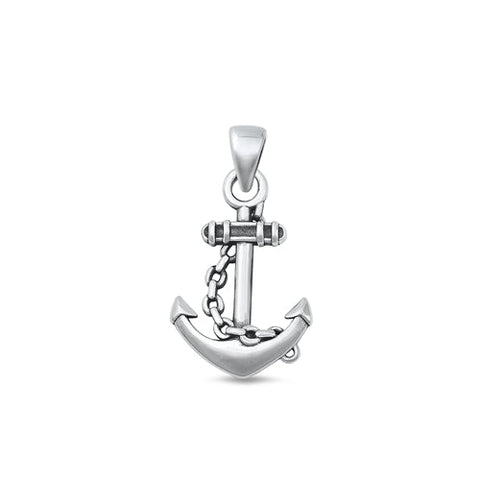 Sterling Silver Oxidized Anchor Pendant-20.9mm