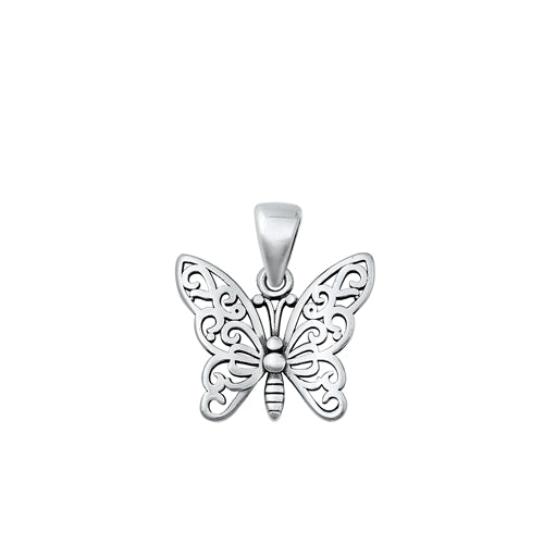 Sterling Silver Oxidized Butterfly Pendant-14.5mm