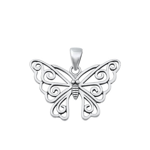 Sterling Silver Oxidized Butterfly Pendant-19.8mm