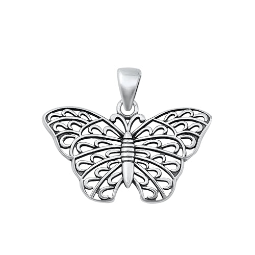 Sterling Silver Oxidized Butterfly Pendant-19.3mm