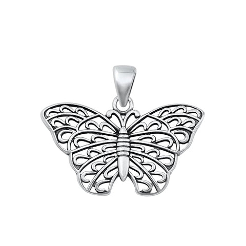 Sterling Silver Oxidized Butterfly Pendant-19.3mm