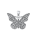 Sterling Silver Oxidized Butterfly Pendant-22mm