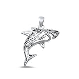 Sterling Silver Oxidized Shark Pendant