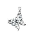 Sterling Silver Oxidized Butterfly Pendant-26.5mm