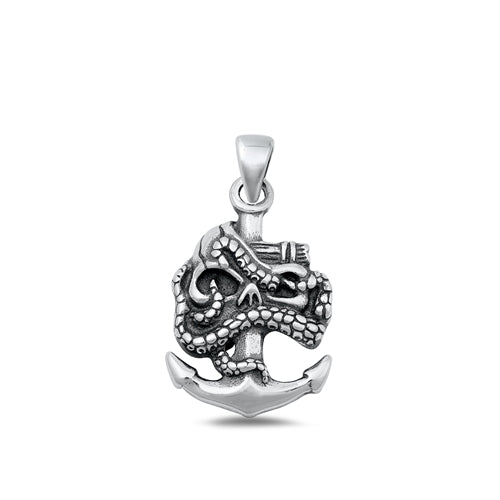 Sterling Silver Oxidized Anchor and Snake Pendant-15mm