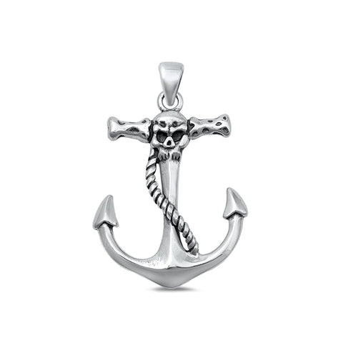 Sterling Silver Oxidized Anchor and Skull Pendant-34.4mm