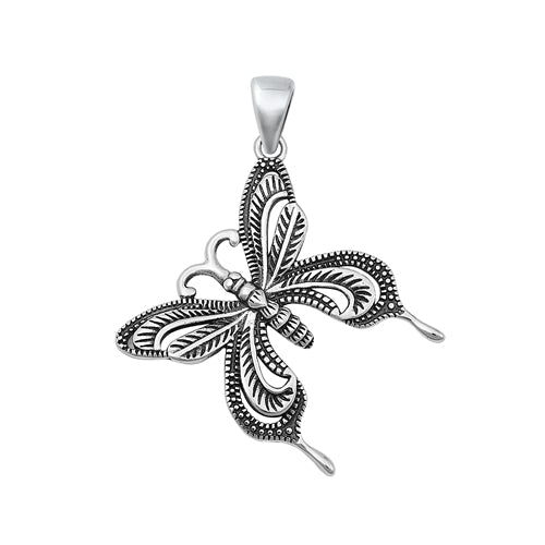 Sterling Silver Oxidized Butterfly Pendant-31mm