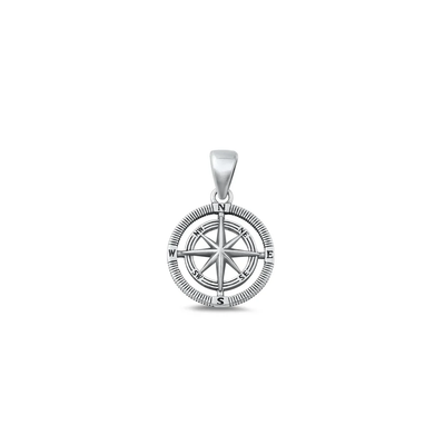 Sterling Silver Oxidized Compass Pendant
