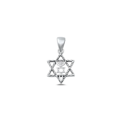 Sterling Silver Oxidized Star Of David, Menorah And Fish Pendant