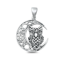 Load image into Gallery viewer, Sterling Silver Oxidized Owl And Celtic Moon Pendant