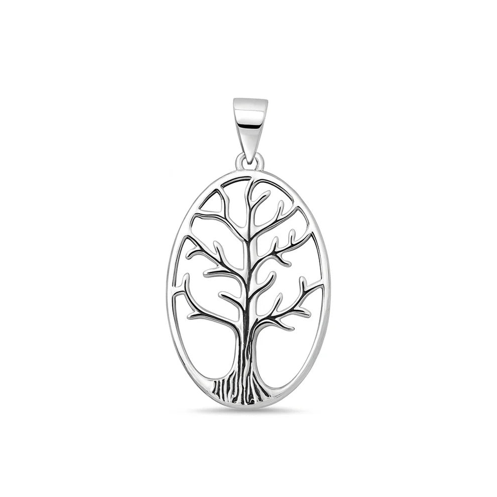 Sterling Silver Oxidized And High Polished Tree Of Life Pendant