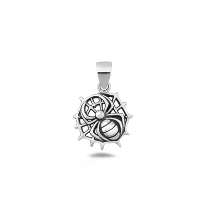 Sterling Silver Oxidized And Polished Spider And Web Pendant
