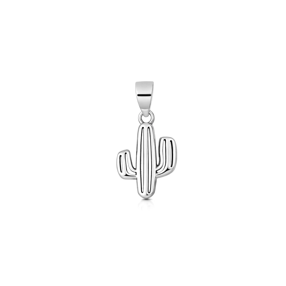 Sterling Silver Oxidized And Polished 12.5mm Cactus Pendant