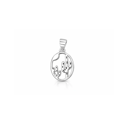 Sterling Silver Oxidized And Polished Cactus In Desert Pendant
