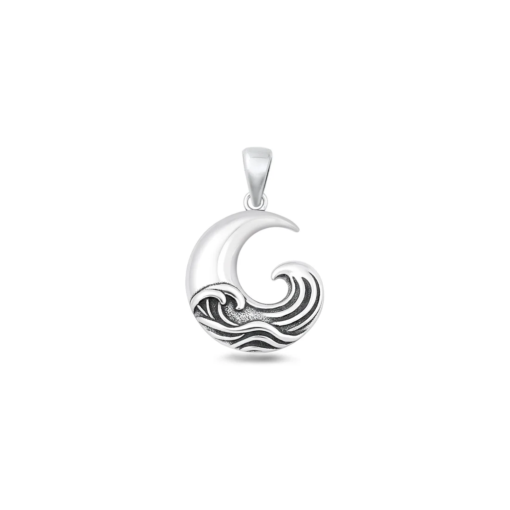 Sterling Silver Oxidized And Polished Ocean And Moon Pendant