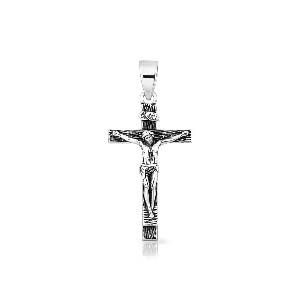 Sterling Silver Oxidized And Polished Crucifix Pendant