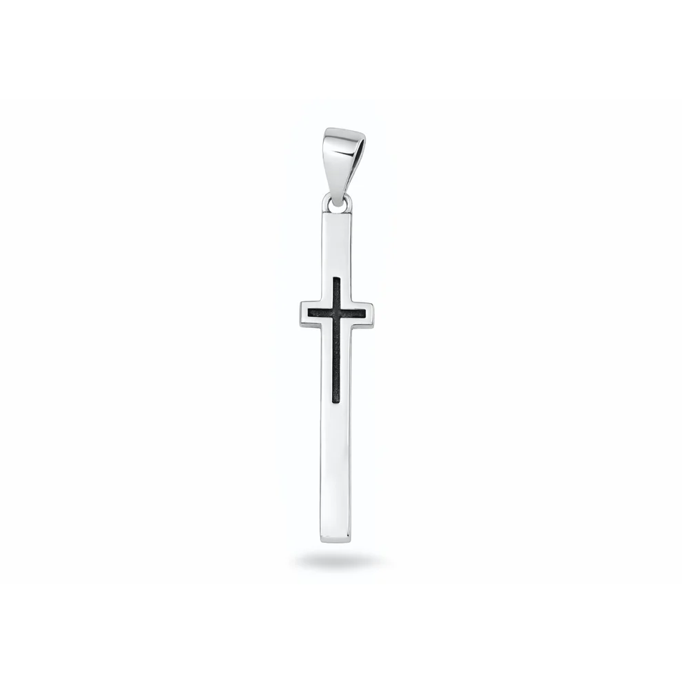 Sterling Silver Oxidized And Polished Long Cross Pendant