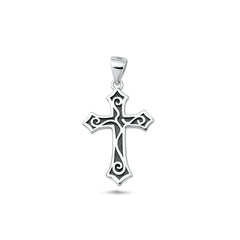 Sterling Silver Oxidized And High Polished 24mm Cross Pendant