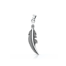 Load image into Gallery viewer, Sterling Silver Oxidized And Polished Feather Pendant
