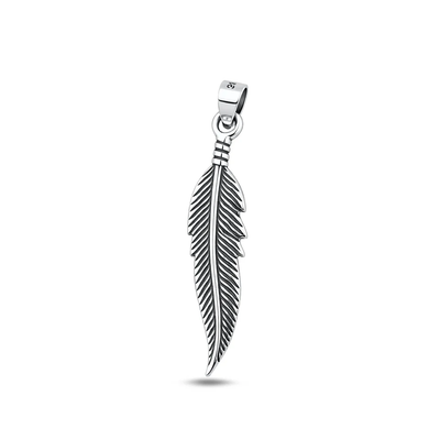 Sterling Silver Oxidized And Polished 34mm Feather Pendant