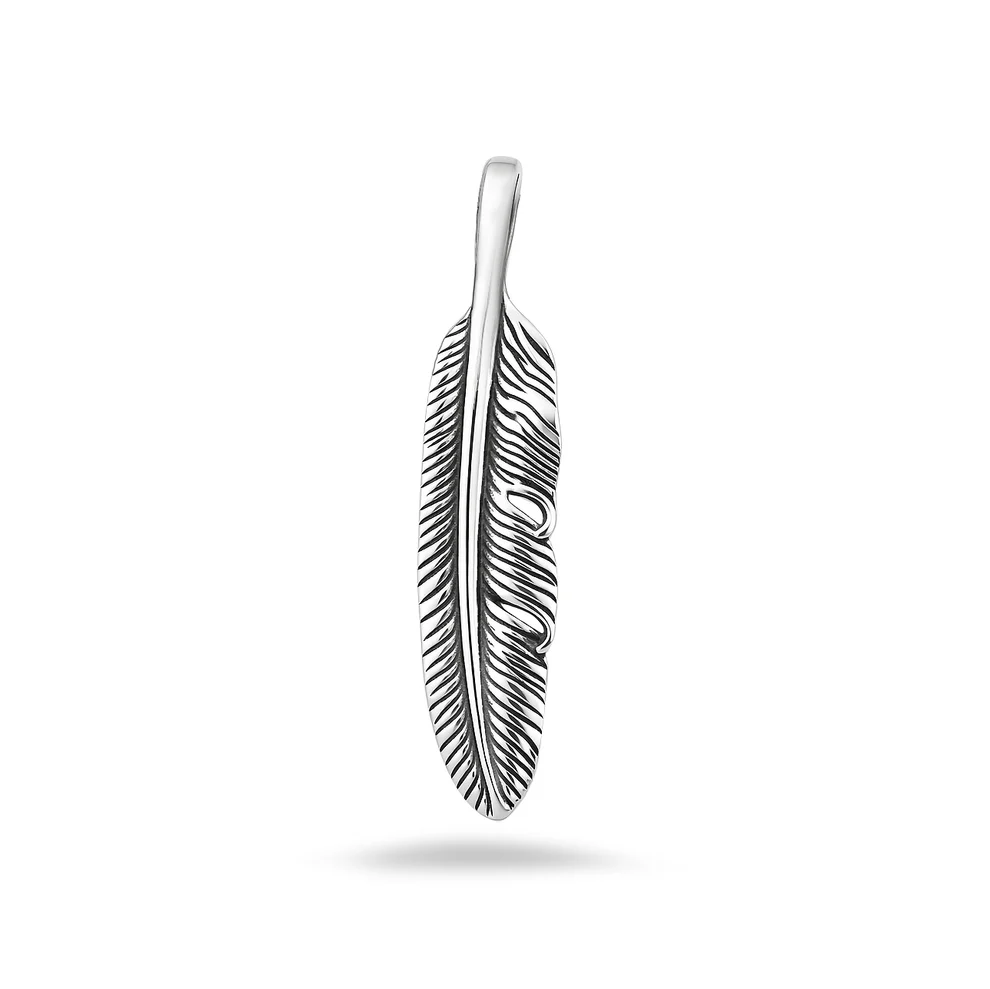 Sterling Silver Oxidized And Polished 38mm Feather Pendant