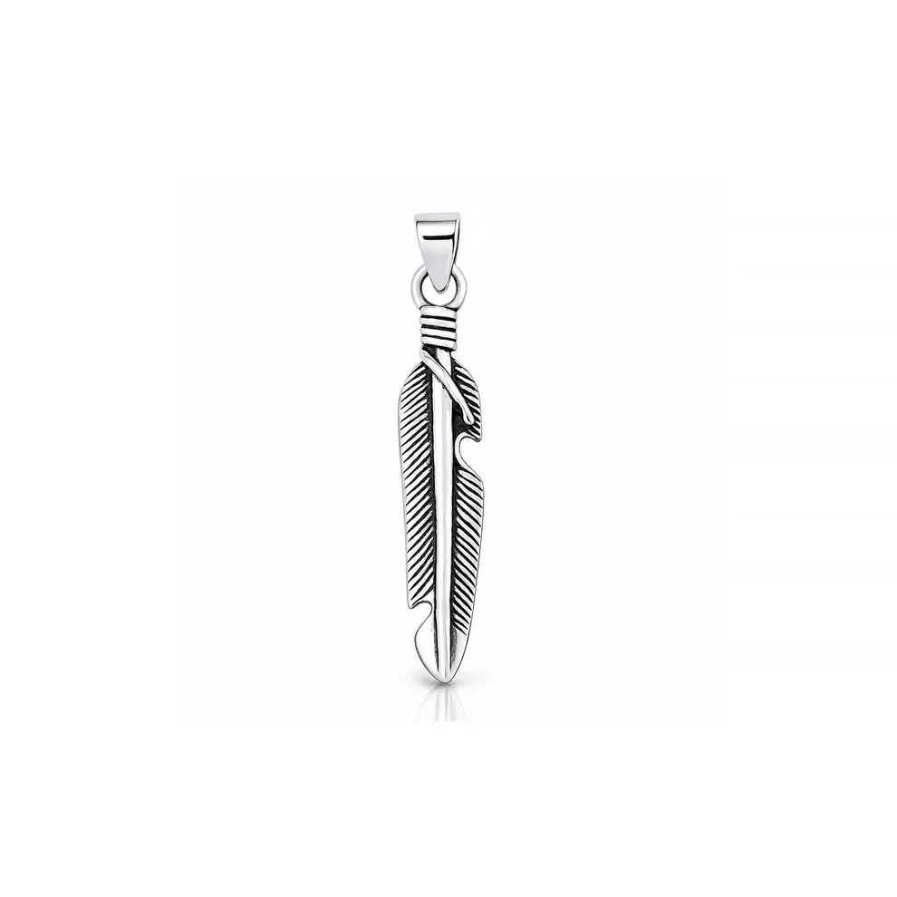 Sterling Silver Oxidized And Polished Feather Plain Pendant