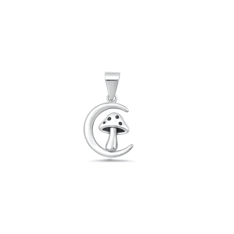Sterling Silver Oxidized And Polished Moon And Mushroom Pendant