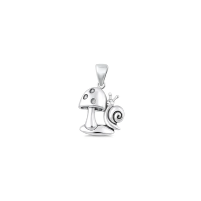 Sterling Silver Oxidized And Polished 15mm Mushroom And Snail Pendant