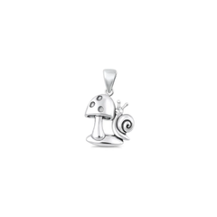 Sterling Silver Oxidized And Polished 15mm Mushroom And Snail Pendant