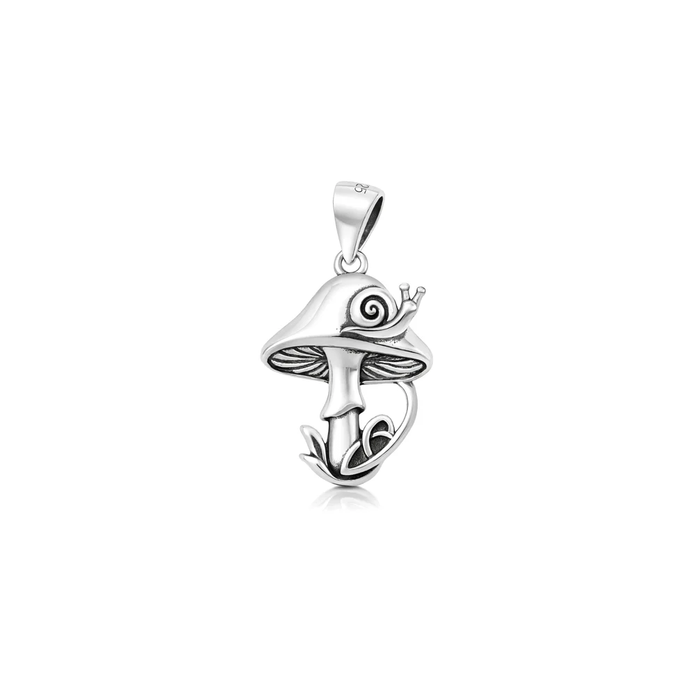 Sterling Silver Oxidized And Polished Mushroom And Snail Pendant