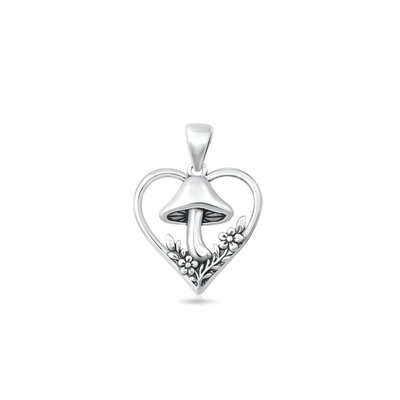 Sterling Silver Oxidized And Polished Mushroom And Heart Pendant
